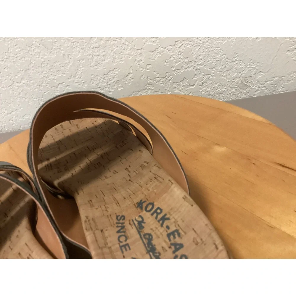 Kork-Ease Wedge Slide Sandals Womens 7M Blue/Gray Leather Triple Strap KE0004734